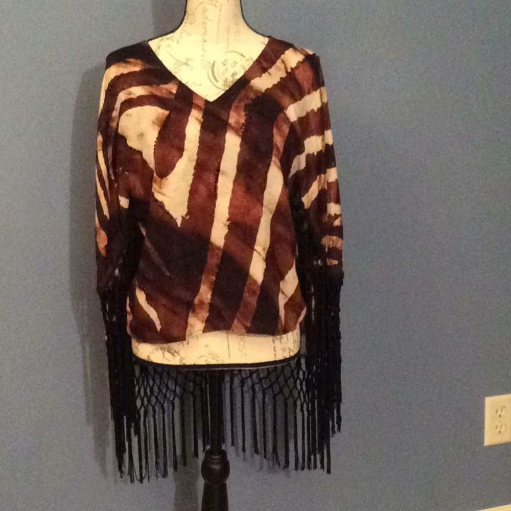 NWT Alberto Mikali beaded fringed poncho